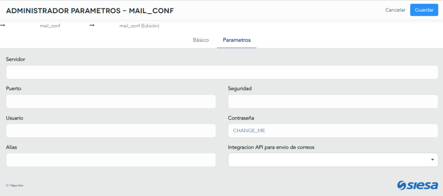 Parametrizacion de la conexion SMTP