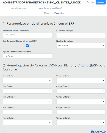 Parametrización de la sincronización de clientes (Tercero y sucursales)